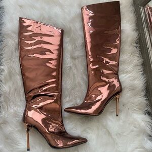 Metallic Bronze Knee High Boots